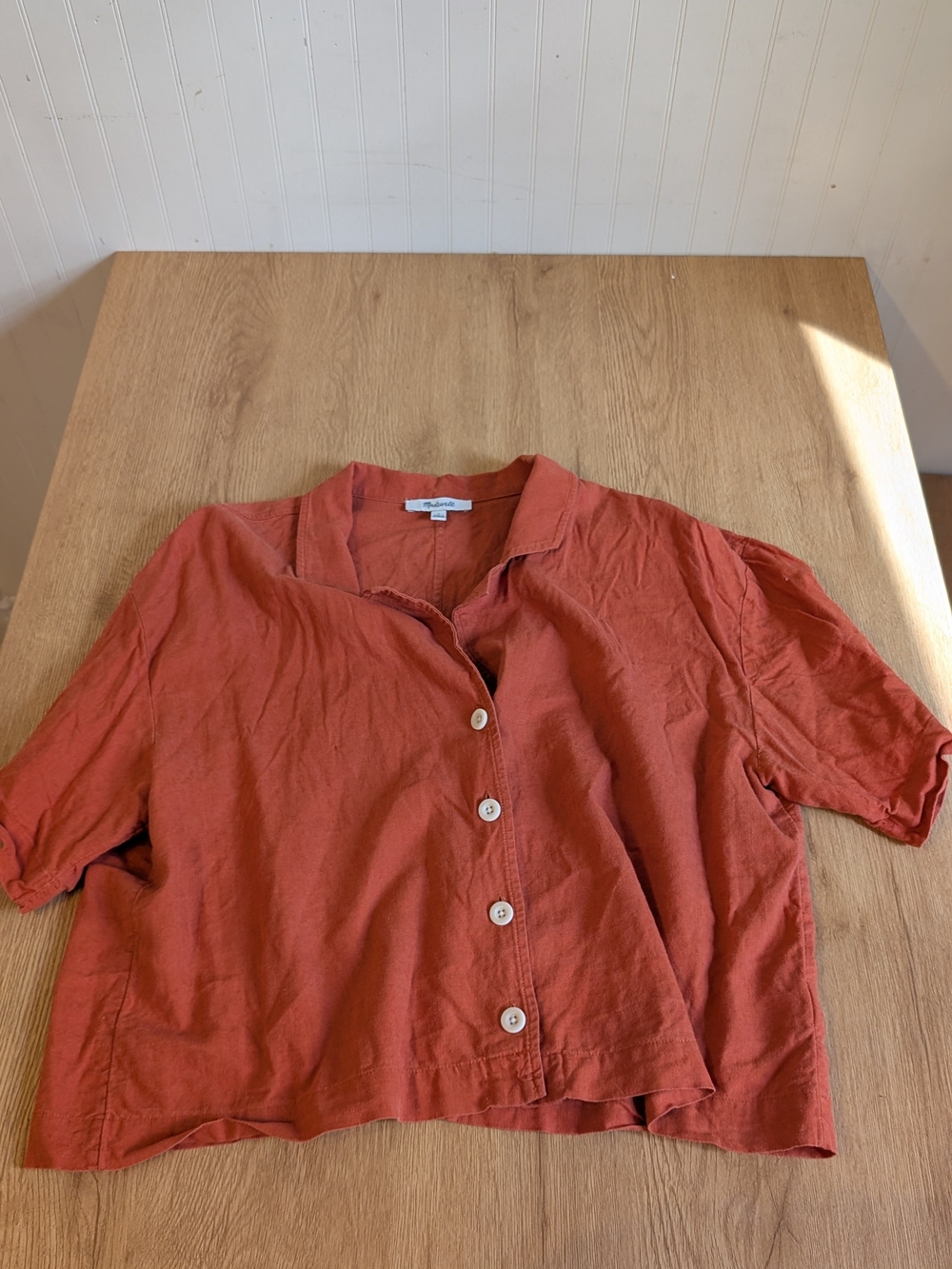 Madewell Short-Sleeve Button-Front Shirt in Terracotta